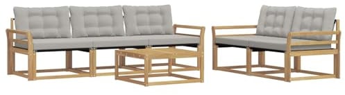 vidaXL Outdoor-Sofagarnitur 6 pcs Weiß und Hellgrau 79 x 79 x 37 cm, Garten-Sofa, modernes Ecksofa, Robustes Loungemöbel, stilvolle Terrasse, Bequeme Sitzgruppe