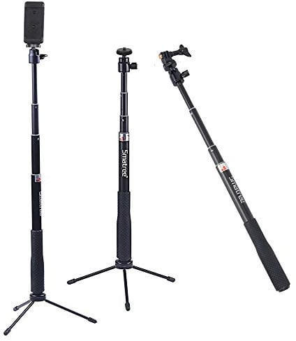 Smatree SmaPole Q3 Asta telescopica, selfie stick con treppiede per GoPro Fusion, Hero 2018, 8, 7, 6, 5, 4, 3, 2, 1, Session, DJI Osmo Action