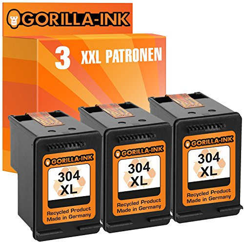 Gorilla-Ink 3 Druckerpatronen kompatibel mit HP 304 XL 304XL Black wiederaufbereitet für DeskJet 2630 3750 Envy 5030 DeskJet 2600 2620 2623 2634 3720 3730 3700 MFP Envy 5000 5010 5020 5052