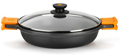 BRA Efficient | Cacerola Baja, Tapa de Cristal y Asas de Silicona extraíbles, Negro, 40 cm, Aluminio Fundido