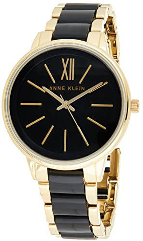 Anne Klein Women's Resin Bracelet Watch Black/Gold