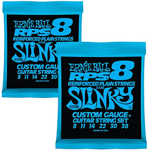 Ernie Ball 2238 Extra Slinky 8-38 reinforced plain nickel custom gauge strings (2 PACKS)