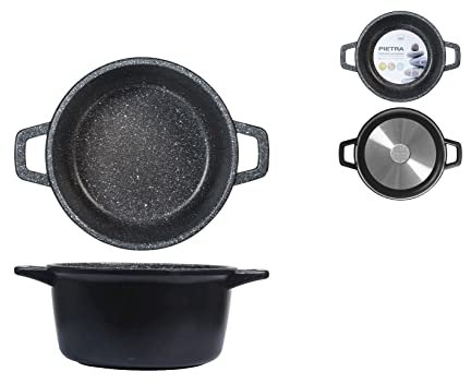 H&H Home Pietra Casseruola Antiaderente con 2 Manici, Pietra, Nero, 20 cm