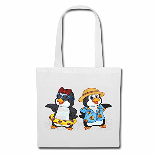 Reifen-Markt Tasche Umhängetasche ZWEI VERLIEBTE PINGUINE IM URLAUB MIT HAWAII HEMD UND SCHWIMMRING PINGUINE VOGEL SEEVOGEL SEEVÖGEL PINGUINARTEN Einkaufstasche Schulbeutel Turnbeutel in Weiß