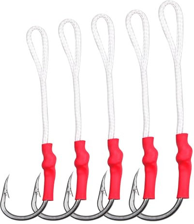 50stk Assist Angelkaken,Edelstahl 420 Assist Jig Haken mit Super Starke PE Angelschnur Zum Meeresangeln, Salzwasserfischen (4/0-50 STK)