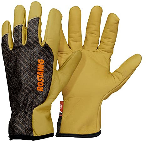 ROSTAING Handschuhe SEQUOIA - Ein Paar Gartenhandschuhe aus Leder - Für alle Arbeiten in trockener und feuchter Umgebung - Pflanzen, Umgraben - Atmungsaktiv und ergonomisch - wasserabweisender