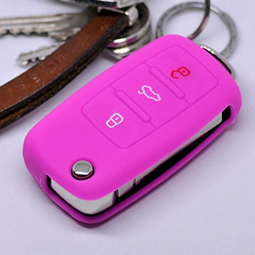 Auto Schlüssel Hülle Silikon Schutz Cover für VW Seat Skoda 3 Tasten ab 11/2009 / Farbe: Pink