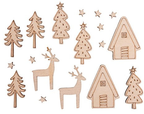 Rayher 46309000 Holz-Streuteile Winterhome, für winterliche Dekorationen, Set 18-teilig, FSC 100 Prozent