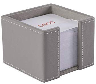 OSCO Faux Leather Memo Pad Holder with 750 White Sheets, Premium Desk Note Dispenser & Office Message Pad, Stylish Notepad Organiser for Home Office Study, Compact 8×10.8×10.8 cm, Grey, Single