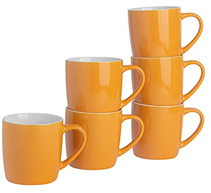 Argon Tableware Coloured Coffee Mugs - Yellow - 350ml - Pack of 6 - Gloss Ceramic Stoneware Latte Cappuccino Cups Hot Chocolate Cups Colourful Mug Set with Handle