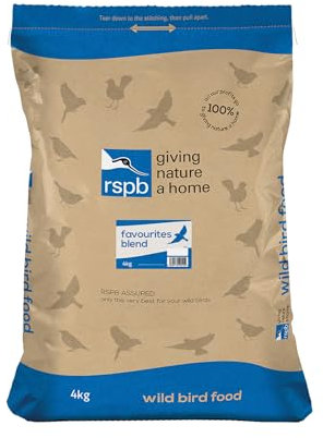 RSPB Wild Bird Favourites Seed Blend 4Kg containing Premium Sunflower Hearts, High Energy Sprinkles & Dried Mealworms