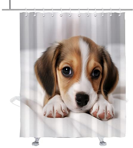 TheBlackSpot Niedlicher Hunde-Duschvorhang, Beagle, Welpe, Haustier-Badevorhänge, Deko-Set, Ösen mit Haken (183 x 183 cm)