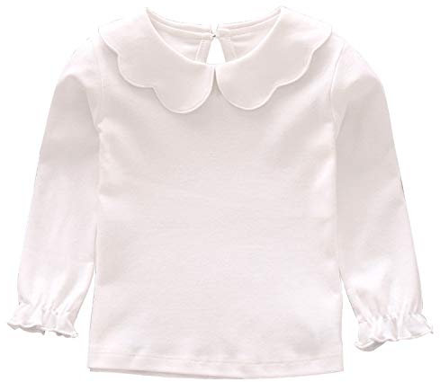 De feuilles Toddler Baby Girl Long Sleeve Peterpan Collar T-Shirt Blouse Solid Color Basic Tops (18-24 Months, White Style B)