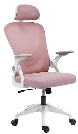 Sedia Rosa Ergonomica da Ufficio con Altezza Regolabile Braccioli Pieghevoli