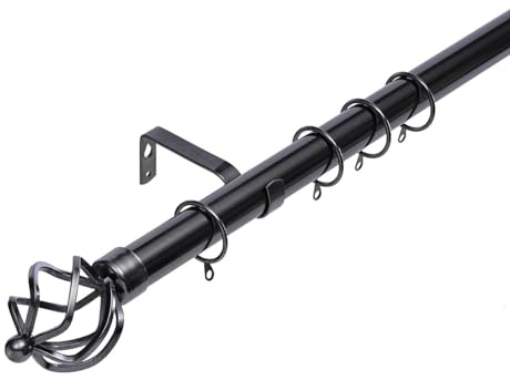 Kestral Palermo Cage Finial 28 mm Extendable Metal Curtain Pole Rods Voile Easy Fitting, Black Nickel 120-210 cm