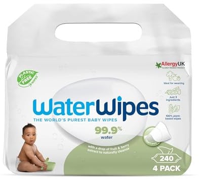 WaterWipes Textured Clean, Toddler & Baby Wipes, 240 Count (4 Packs), 99.9% Water Based Wipes, Unscented, For Sensitive Skin, Packaging May Vary