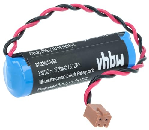 vhbw Batterie kompatibel mit Toshiba LS14500-PR-M | ER6VCT PLC Programmable Logic Controller (2700 mAh, 3,6 V, Li-SOCl2)