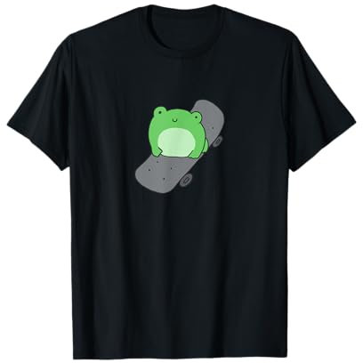 Niedlicher Frosch und Skateboard Kawaii Ästhetischer Frosch T-Shirt