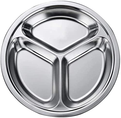 Anawakia Plato de acero inoxidable con 3 compartimentos para niños y adultos (24 cm, 10)