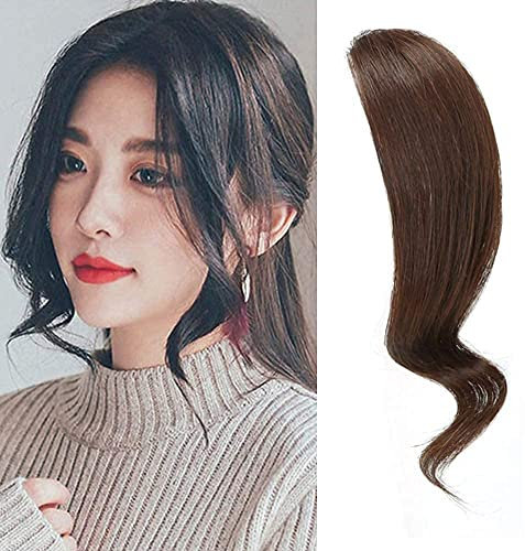 2 STÜCKE Wave Side Bang Echt Echthaar Clip in Pony Curly Fringe Hair Extensions (Dunkelbraune Farbe)