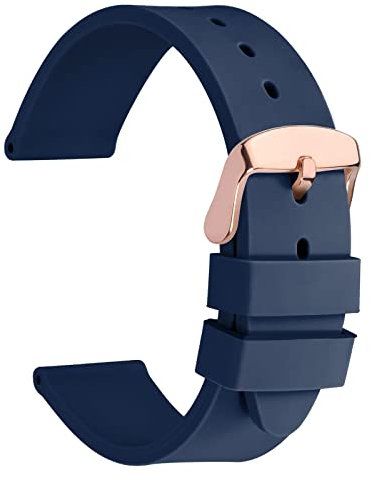 WOCCI 18mm Léger Bracelet de Montre en Silicone pour Homme et Femme, Boucle Dorée Rose (Bleu Foncé)