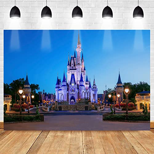 Blue Castle Party Hintergrund Straßenlampe Holz Foto Hintergrund MEETSIOY Märchen Welt Studio Requisiten Banner Geburtstag Party Supplies Kuchen Tischdekorationen 2,7 x 1,8 m BJZSMT130