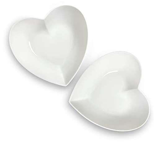 Keponbee Big Heart Shaped Bowls 2pcs Porcelain White Heart-Shaped Dish for Desserts/Salad/Fruit/Pasta or Romantic Dinner, 23cm
