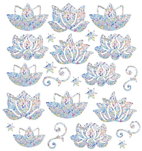 GORGECRAFT 22St Lotus-Fensteraufkleber Anti-Kollisions-Blumen-Regenbogen-Fensterglas-Warnaufkleber Für Vögel Schlagen Blumenranken-Sterne-Aufkleber Prismatische Vinylfolie Für Schiebetüren Fensterglas