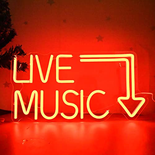 moweek Music Live Led Neon Signs - 43.18 cm x 27.94 cm Acrylic Rectangular Wall Mount Neon Sign for Nightclub, Bar, Music Studio, Bedroom