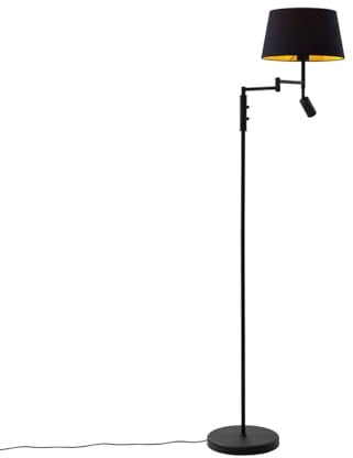 Qazqa - Retro Schwarze Stehlampe mit schwarzem Schirm und verstellbarer Leselampe – Ladas I Wohnzimmer I Schlafzimmer - Stahl Länglich - LED geeignet E27