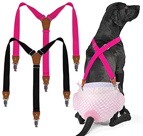 Pet Soft Hundewindel-Hosenträger, 2 Stück, Hunde-Windelgeschirr, Bauchbänder, Haustier-Kleidung für Damen und Welpen (Schwarz-Rosa, L)
