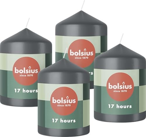 Bolsius Candele a pilastro - antracite - confezione da 4-8 x 6 cm - candele decorative per la casa - lunga durata di 17 ore - non profumate - con cera naturale vegana - senza olio di palma