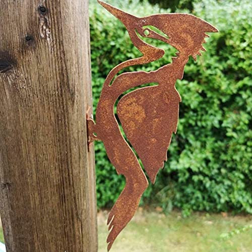 Rusty Metal Woodpecker Silhouette Garden Decoration, Country Decorative Robin Yard Art, Steel Bird Decor for Patio