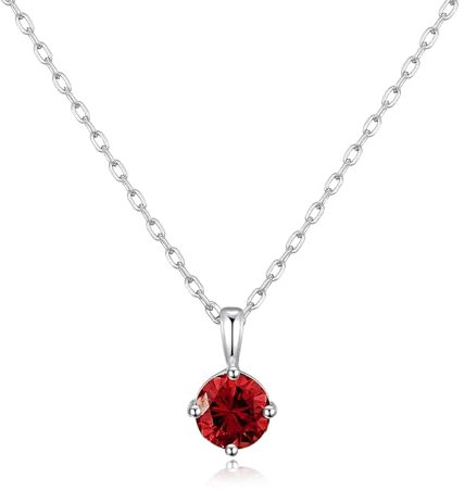 Philip Jones Sterling Silver January (Garnet) Birthstone Necklace Created with Zircondia® Crystals