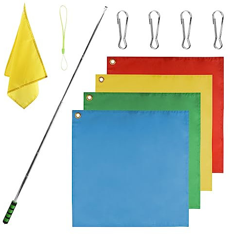 POHOVE 4 x Pferde-Trainingsflaggen mit 160 cm Teleskopstab, Hand-Fahnenmast, einziehbarer Pferde-Trainingsausrüstung, Pferdeflagge mit Clips, für Pferdelungstraining