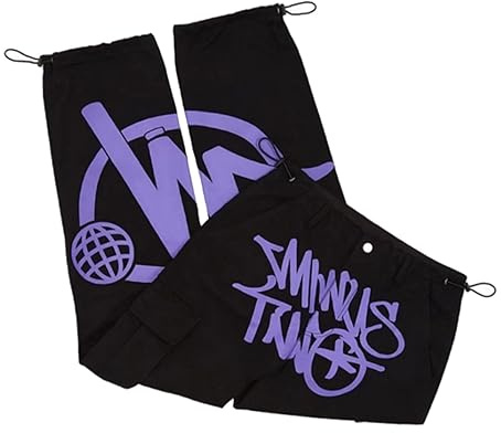 Minus Two Cargo Y2K Herren | Jogginghose Y2k Jeans Baggy | Hip-Hop Cargo Hosen Unisex | Harajuku Denim Schwarze Print Loose Straight Hose mit Weitem Bein | Teenager Jungen Skateboard Hosen Streetwear