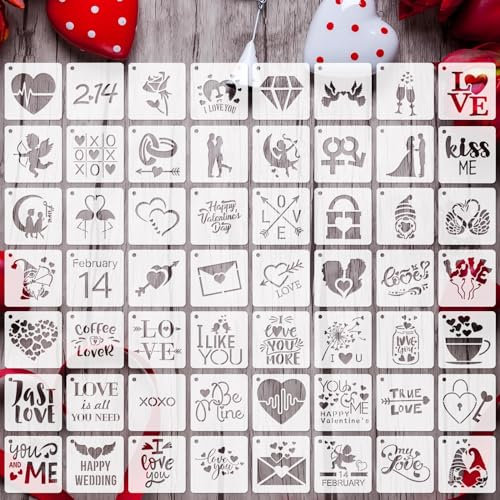 Augshy Valentinstag Schablonen, 56 Stück Kleine Valentinstag Liebe Schablonen 7,6 cm Kunststoff Malen Schablonen Wiederverwendbare Zeichenschablonen für Scrapbooking Wand Boden Deko