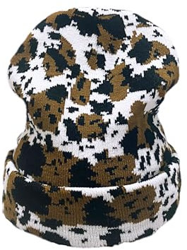 HUSSATOP Wintermütze für Damen und Herren, gestrickt, Kuh-Druck, warm, lässig, Totenkopf-Mütze, dicke Bündchen, Skimütze, E-Weiß und Schwarz, Einheitsgröße