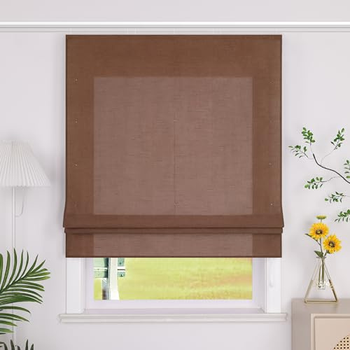 SCHOAL Raffrollo mit Klettband Einfarbige Vorhänge Wohnzimmer Gardine Blickdicht Raffgardine Fenster Rollo 1 Stück BxH 120x140cm Braun