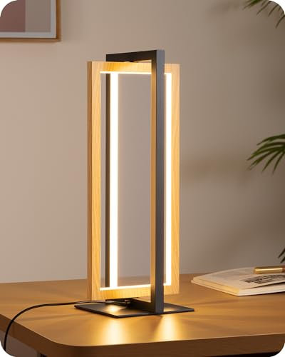 EDISHINE LED Tischlampe, Touch Dimmbare Nachttischlampe, moderne Schreibtischlampe Schwarz Holz, 3 Farbtemperaturen, 750 Lumen für Schlafzimmer, Wohnzimmer, Büro, Schreibtisch, Geschenk