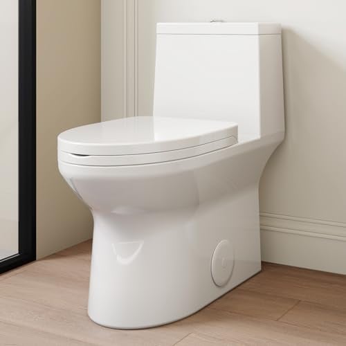 SOTOMO Kompakte ADA-konforme Toilette, 30,5 cm grobe, längliche einteilige Toilette mit Schnellverschluss und Absenkautomatik, 1,1/1,6 GPF Dual Flush Wassersparende moderne weiße Toilette für