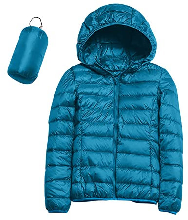 2024 AI - Frauen Warme Wasserdichte Leichte Jacke Mit Kapuze Winddichter Wintermantel Mit Recycelter Isolierung Winter Schlank Kurz Mit Kapuze Warme Weiße Imprägnierspray Skibekleidung (Blue, M)