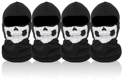 UILYNIU 4 Stück Ghost Maske Call of Balaclava Skull Maske Balaclava Geisterschädel Vollgesichtsmaske Skelett Herren Mütze Halloween Cosplay für Draußen Sport Fahrrad Gesichtsmaske (Schwarz)