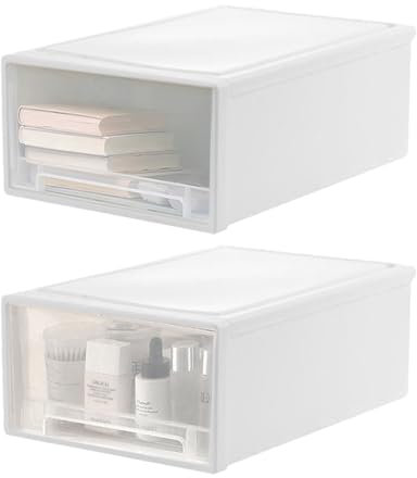 posionks 2 Stück Schubladenbox Kunststoff Schubladenbox Stapelbar Schreibtisch Kunststoff Schubladenbox Organizer Schubladenbox für Wohnzimmer, Schlafzimmer, Büro Schubladenbox