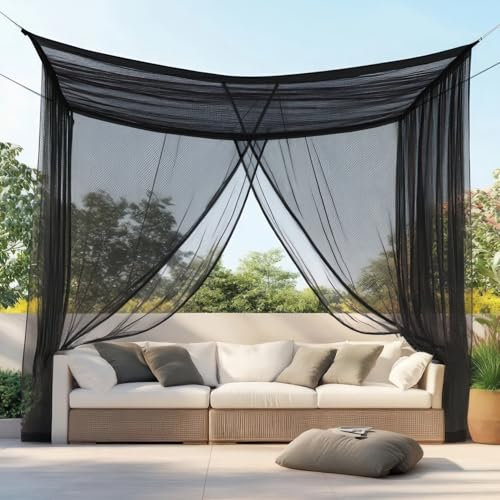 Moustiquaire pour Patio 3 x 3 M | Très Grandes Tailles Et Tissu Conçu pour L'Extérieur | Noir Maille De Protection Contre Les Insectes pour Gazebo, Porche Et Terrasse De Jardin