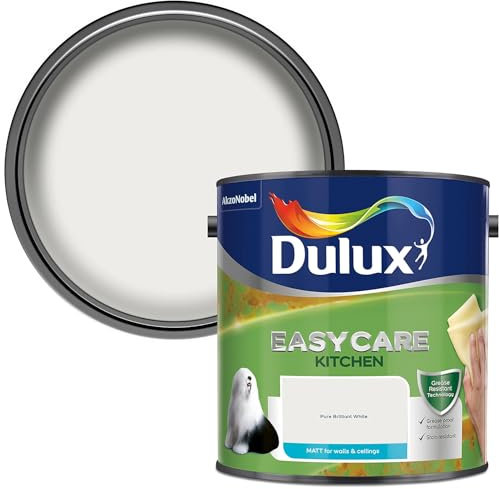 AMK® Dulux Easycare Kitchen Matt Paint 2.5L Pure Brilliant White Wall Ceiling Washable Cleanable Dirtproof Quick Dry No Sag
