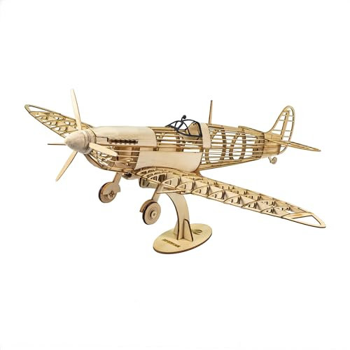 3D Wooden Puzzles DIY Spitfire Fighter Aircraft 1:25, Laser Cut Balsa Wood Model Airplane Kit to Build for Adults, Wooden Airplane Jigsaw Puzzle for Home Decoration, Birthday Gift