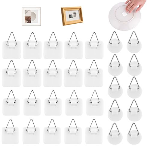 30 Cuelga Cuadros Adhesivo,Soporte de Exhibición para Colgar Placas de Pared,Colgador de Placas Multiusos sin Clavos,Ganchos Adhesivos para Arte de Pared,Marcos de Fotos,Puertas de Armarios