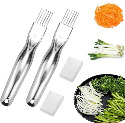 Hshenjhu Shred Silk The Knife, Affilato Coltello Trituratore in Acciaio Inossidabile, Multifunctional Affettatrice per Scallion in Acciaio Inox, per Tritare Verdure per Cipolla, Zucchine, Aglio