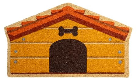 Fisura – Tapis de Porte extérieur “Maison Chien” en Coco avec Base antidérapante en PVC. Tapis de Forme Originale. Tapis de Chiens. Peint à la Main. Dimensions : 70 cm x 40 cm